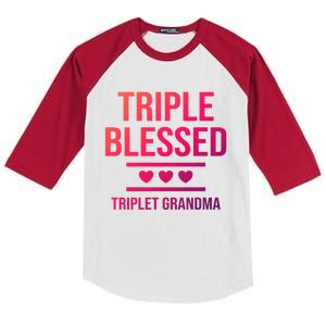 Triple Blessed Triplet Grandma Grand Funny Grandmother Gift Kids Colorblock Raglan Jersey