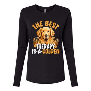 The Best Therapy Is A Golden Retriever Dog Lover Puppy Owner Womens Cotton Relaxed Long Sleeve T-Shirt