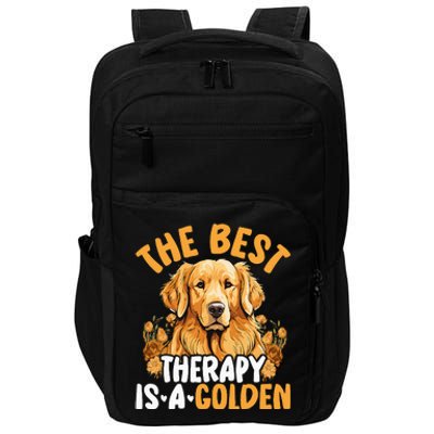 The Best Therapy Is A Golden Retriever Dog Lover Puppy Owner Impact Tech Backpack