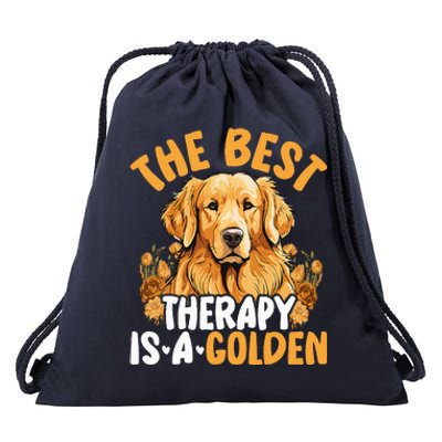 The Best Therapy Is A Golden Retriever Dog Lover Puppy Owner Drawstring Bag