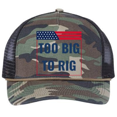 Too Big To Rig Saying Trump 2024 Funny Trump Quote Retro Rope Trucker Hat Cap