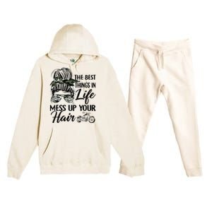 The Best Things In Life Mess Up Your Hair Motorcycle Women Premium Hooded Sweatsuit Set