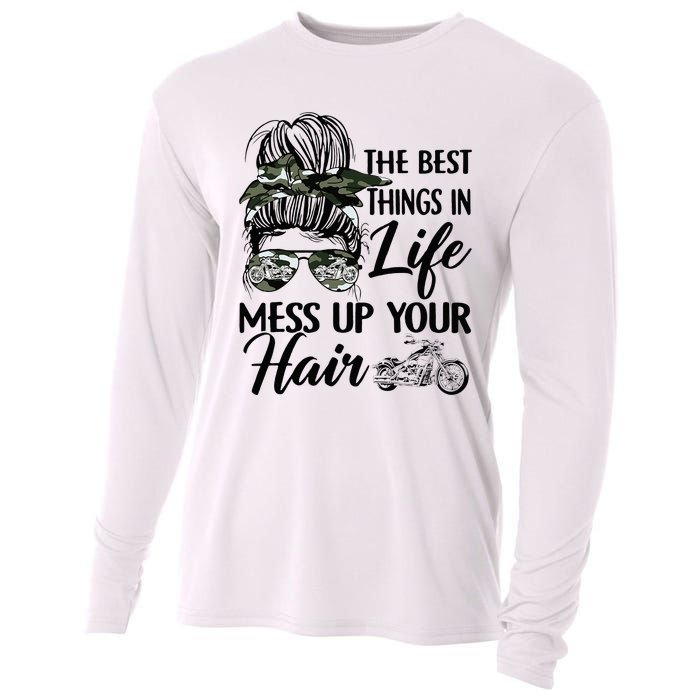 The Best Things In Life Mess Up Your Hair Motorcycle Women Cooling Performance Long Sleeve Crew