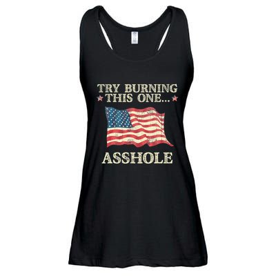 Try Burning This One Asshole American Flag Vintage Ladies Essential Flowy Tank