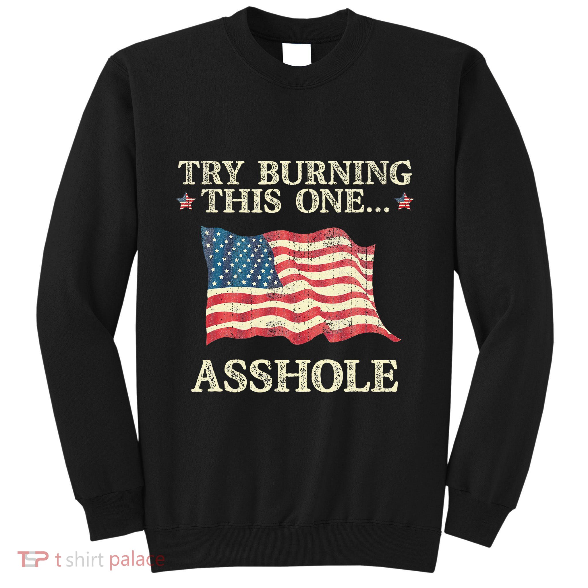 Try Burning This One Asshole American Flag Vintage Tall Sweatshirt