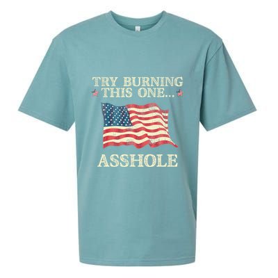 Try Burning This One Asshole American Flag Vintage Sueded Cloud Jersey T-Shirt
