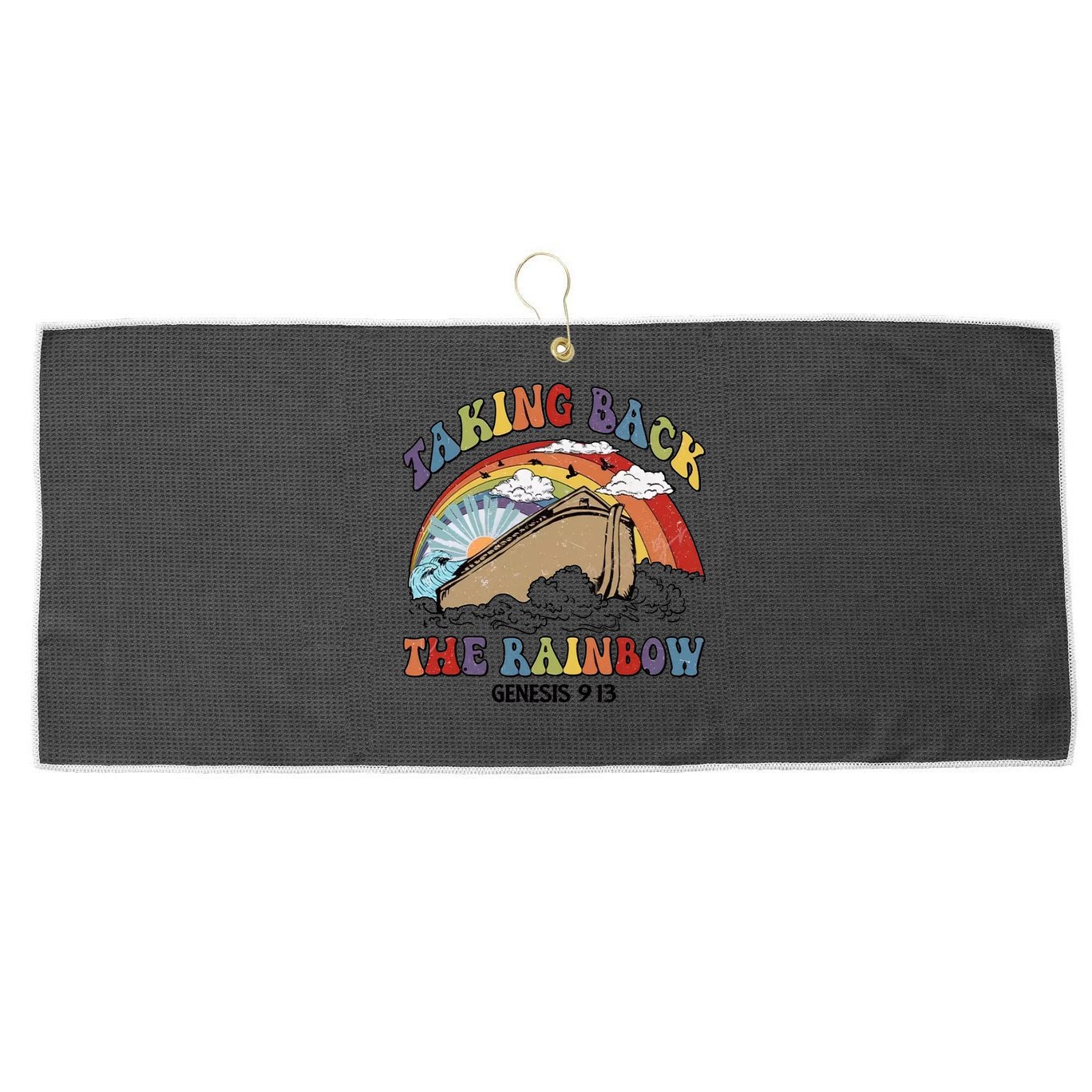Taking Back The Rainbow Christian Jesus Rainbow Ship Large Microfiber Waffle Golf Towel