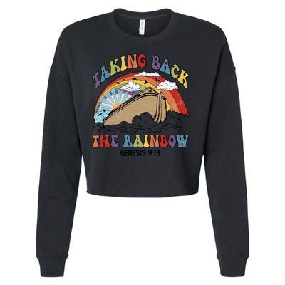 Taking Back The Rainbow Christian Jesus Rainbow Ship Cropped Pullover Crew