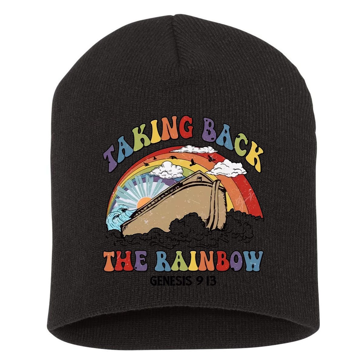 Taking Back The Rainbow Christian Jesus Rainbow Ship Short Acrylic Beanie