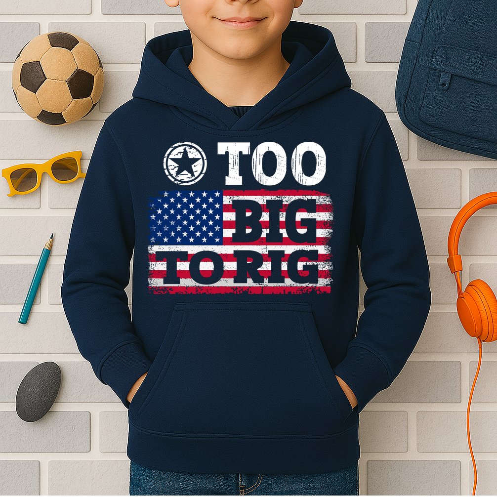 Too Big To Rig Saying Trump 2024 Kids Hoodie