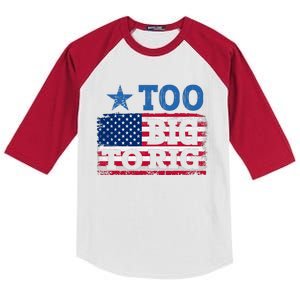 Too Big To Rig Saying Trump 2024 Kids Colorblock Raglan Jersey