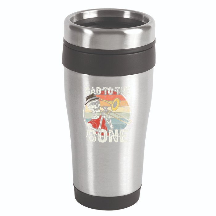 Trombone Bad To The Bone Retro Skeleton Marching Band Player 16oz Travel Tumbler
