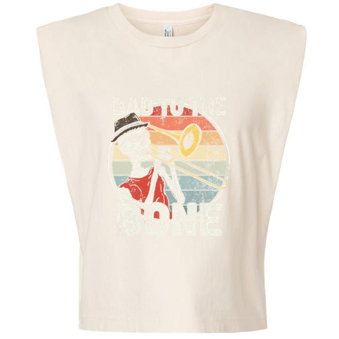 Trombone Bad To The Bone Retro Skeleton Marching Band Player Garment-Dyed Women's Muscle Tee