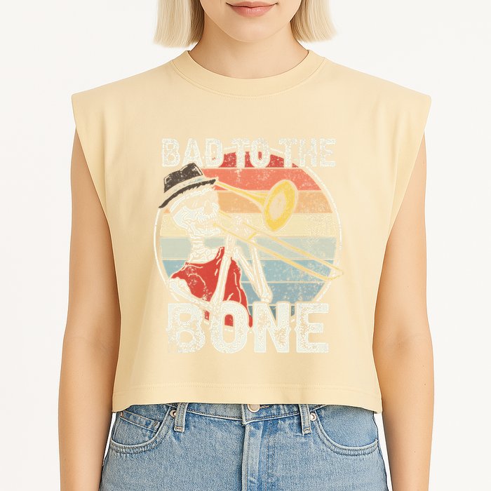 Trombone Bad To The Bone Retro Skeleton Marching Band Player Garment-Dyed Women's Muscle Tee