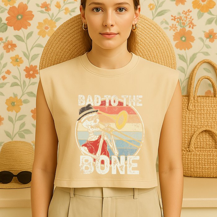 Trombone Bad To The Bone Retro Skeleton Marching Band Player Garment-Dyed Women's Muscle Tee