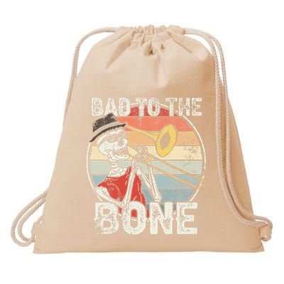 Trombone Bad To The Bone Retro Skeleton Marching Band Player Drawstring Bag