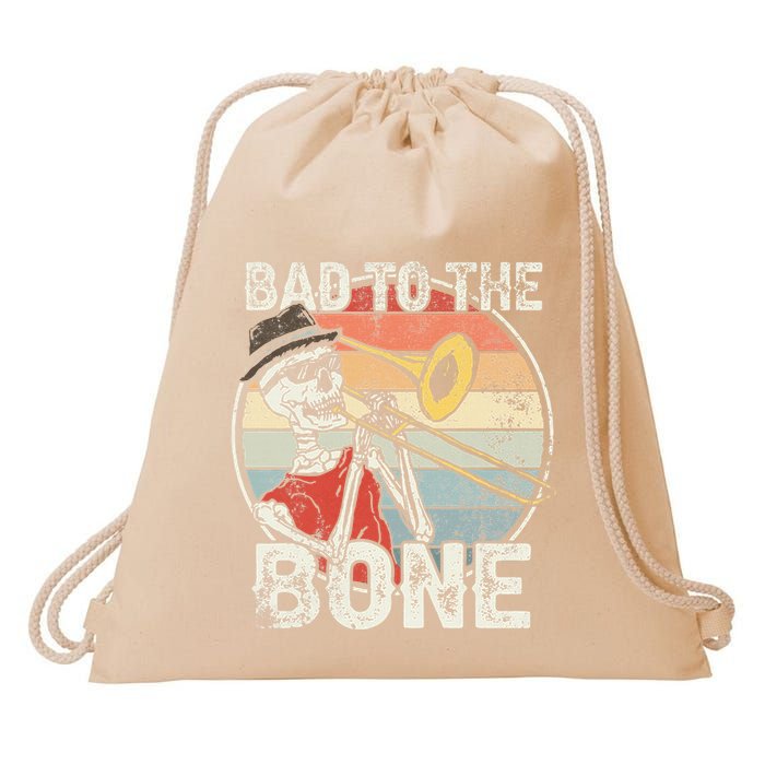 Trombone Bad To The Bone Retro Skeleton Marching Band Player Drawstring Bag
