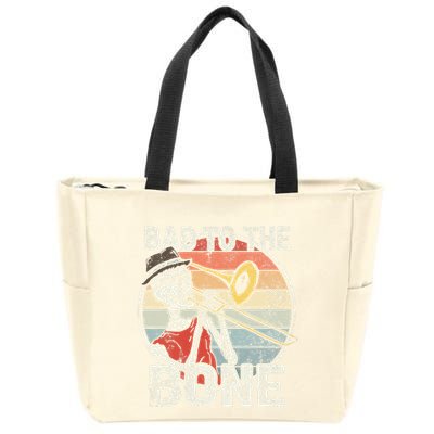 Trombone Bad To The Bone Retro Skeleton Marching Band Player Zip Tote Bag