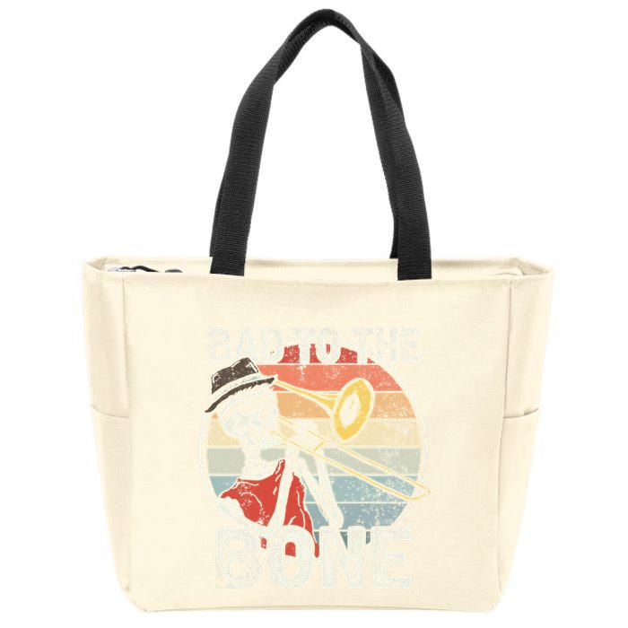 Trombone Bad To The Bone Retro Skeleton Marching Band Player Zip Tote Bag