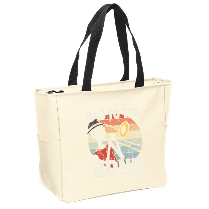 Trombone Bad To The Bone Retro Skeleton Marching Band Player Zip Tote Bag