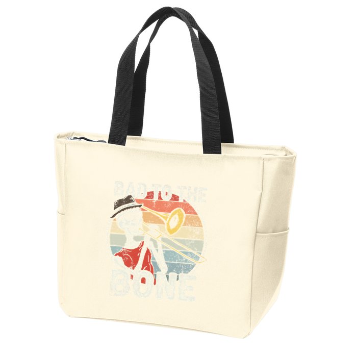 Trombone Bad To The Bone Retro Skeleton Marching Band Player Zip Tote Bag
