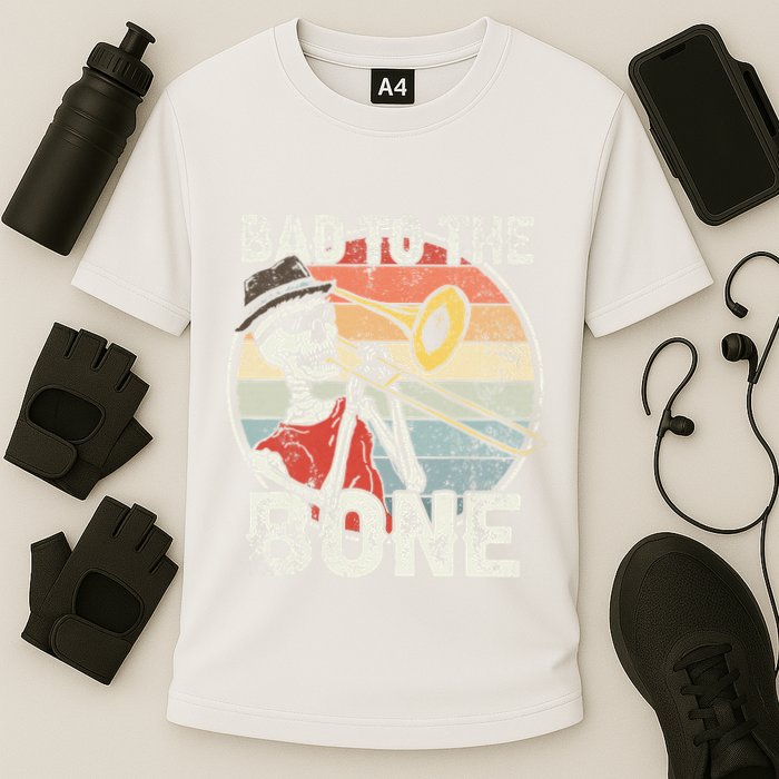 Trombone Bad To The Bone Retro Skeleton Marching Band Player Performance Shirt