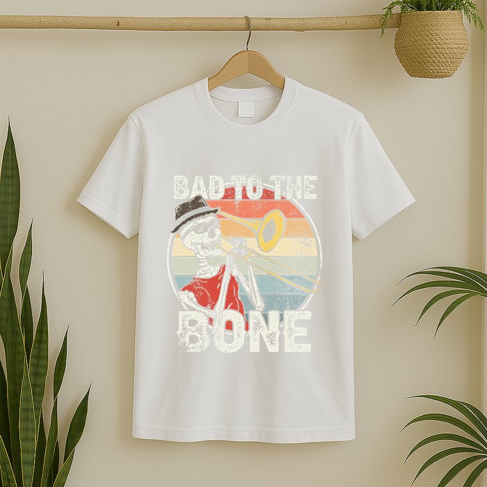 Trombone Bad To The Bone Retro Skeleton Marching Band Player T-Shirt