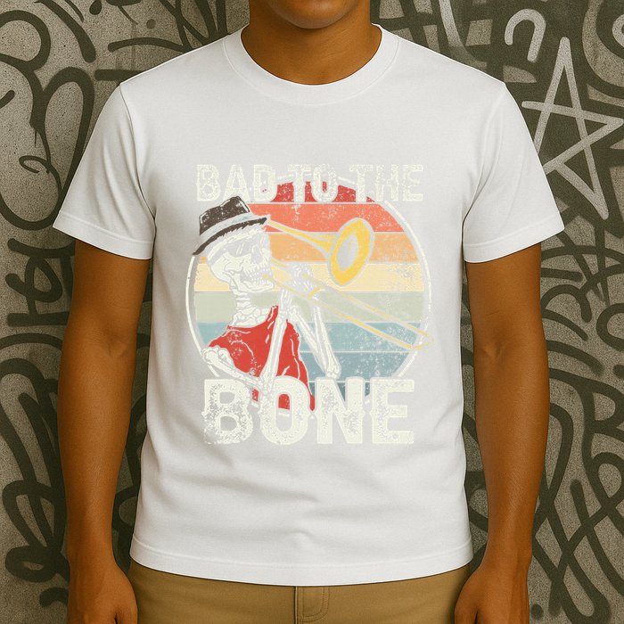 Trombone Bad To The Bone Retro Skeleton Marching Band Player T-Shirt