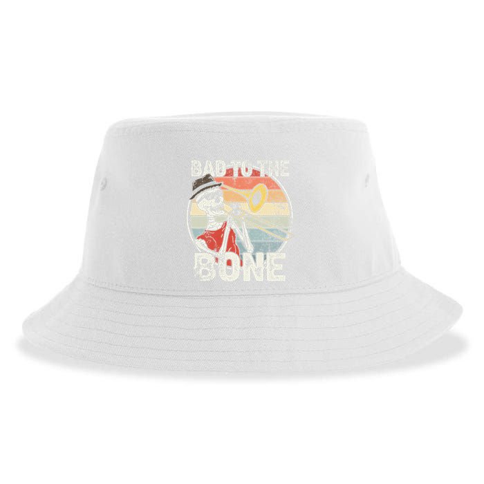 Trombone Bad To The Bone Retro Skeleton Marching Band Player Sustainable Bucket Hat