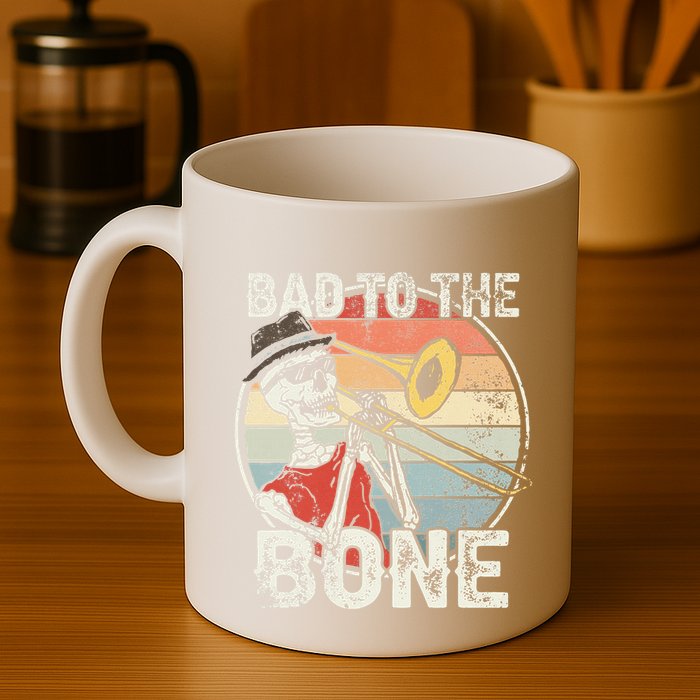 Trombone Bad To The Bone Retro Skeleton Marching Band Player Mug