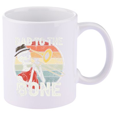 Trombone Bad To The Bone Retro Skeleton Marching Band Player 11oz C Handle Ceramic Mug
