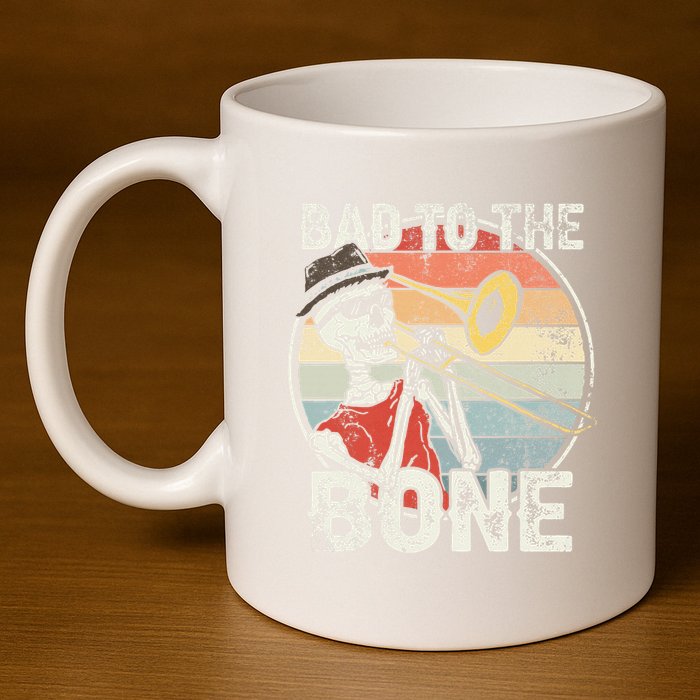 Trombone Bad To The Bone Retro Skeleton Marching Band Player 11oz C Handle Ceramic Mug
