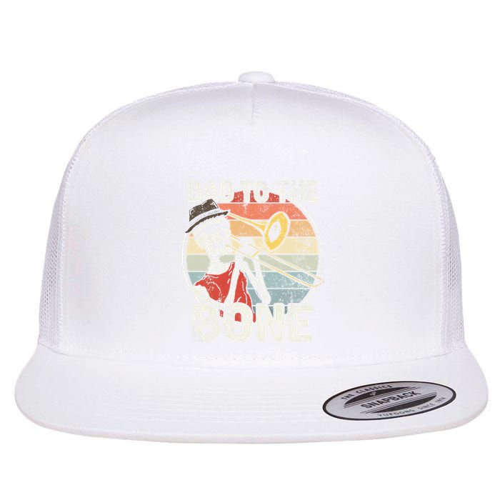 Trombone Bad To The Bone Retro Skeleton Marching Band Player Flatbill Hat