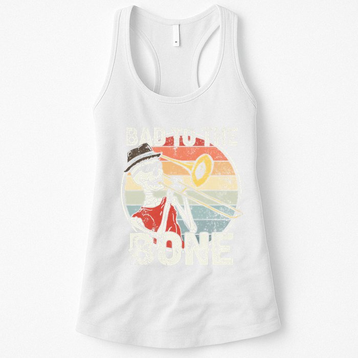 Trombone Bad To The Bone Retro Skeleton Marching Band Player Womens Tank Top