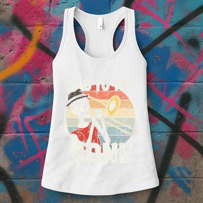 Trombone Bad To The Bone Retro Skeleton Marching Band Player Womens Tank Top