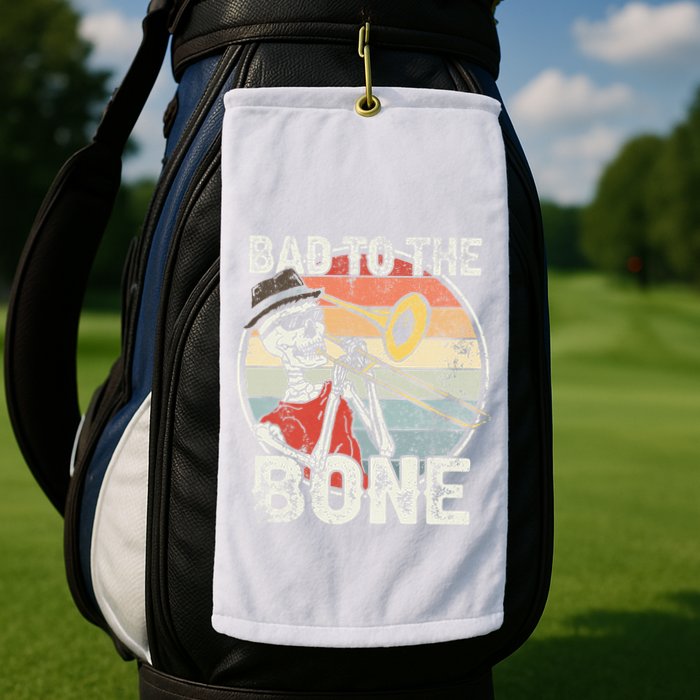 Trombone Bad To The Bone Retro Skeleton Marching Band Player Golf Towel