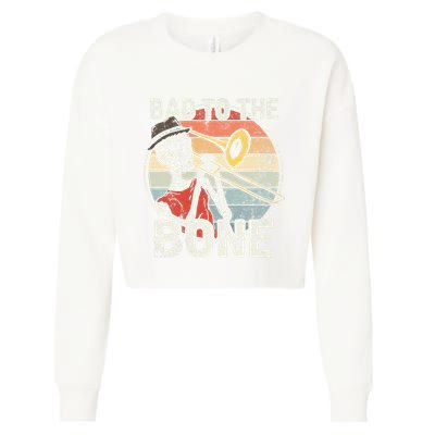Trombone Bad To The Bone Retro Skeleton Marching Band Player Cropped Pullover Crew