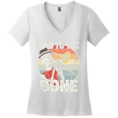 Trombone Bad To The Bone Retro Skeleton Marching Band Player Women's V-Neck T-Shirt