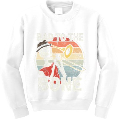 Trombone Bad To The Bone Retro Skeleton Marching Band Player Kids Sweatshirt