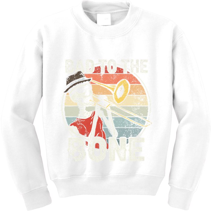 Trombone Bad To The Bone Retro Skeleton Marching Band Player Kids Sweatshirt