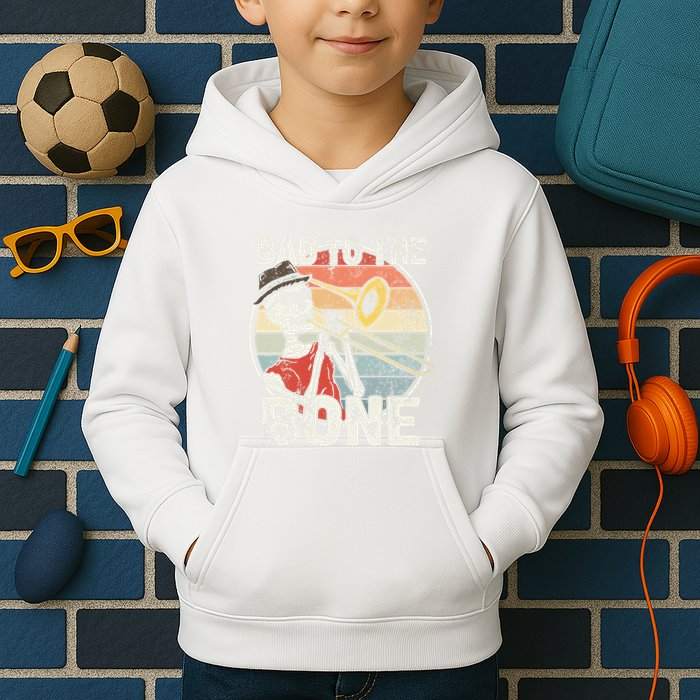 Trombone Bad To The Bone Retro Skeleton Marching Band Player Kids Hoodie