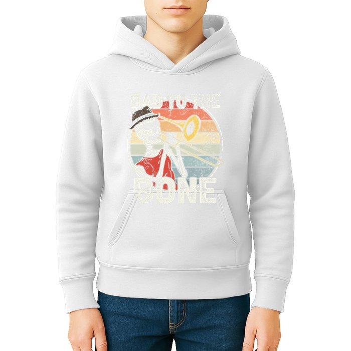 Trombone Bad To The Bone Retro Skeleton Marching Band Player Kids Hoodie