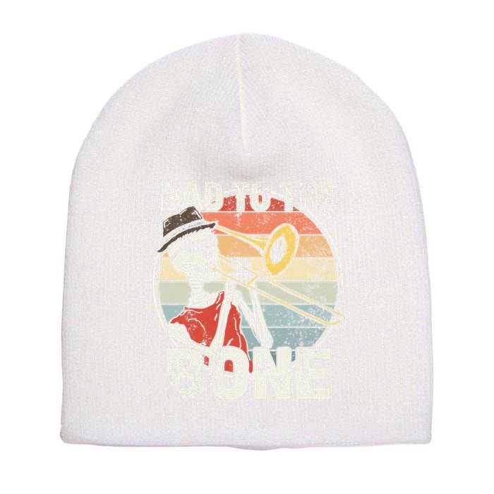Trombone Bad To The Bone Retro Skeleton Marching Band Player Short Acrylic Beanie