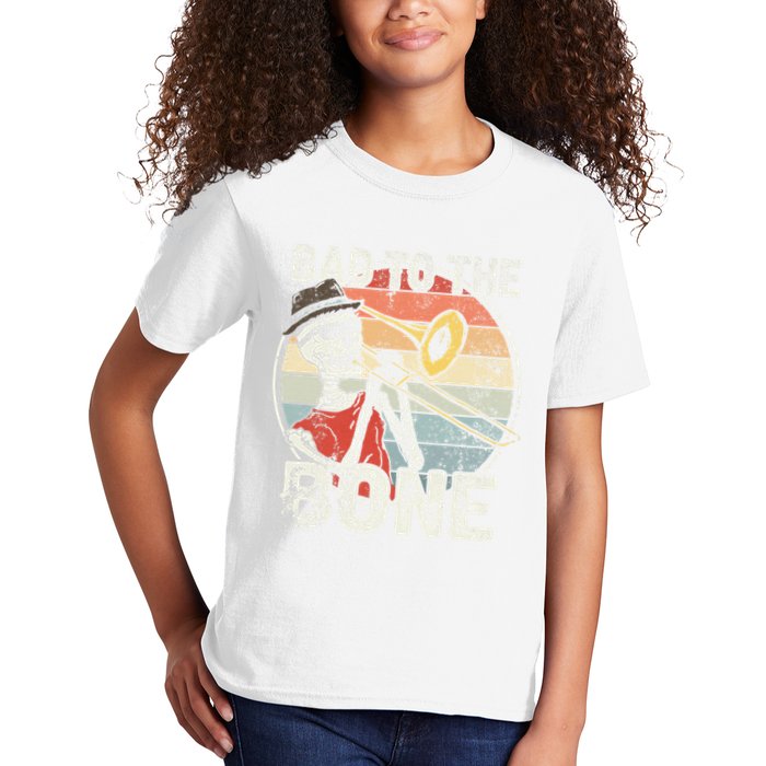 Trombone Bad To The Bone Retro Skeleton Marching Band Player Kids T-Shirt