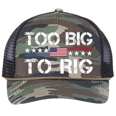 Too Big To Rig Trump 2024 Retro Rope Trucker Hat Cap