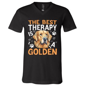 The Best Therapy Is A Golden Retriever Dog Lover Puppy Owner V-Neck T-Shirt