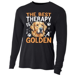 The Best Therapy Is A Golden Retriever Dog Lover Puppy Owner Cooling Performance Long Sleeve Crew