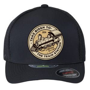 Take Biden To The Train Station MAGA Conservative Flexfit Unipanel Trucker Cap