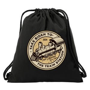 Take Biden To The Train Station MAGA Conservative Drawstring Bag