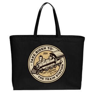 Take Biden To The Train Station MAGA Conservative Cotton Canvas Jumbo Tote